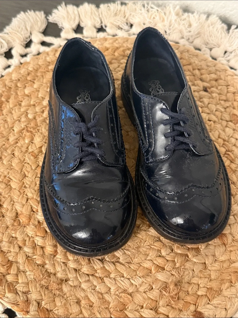 Gucci Kids BLack Patent Leather Wingtip Brogue Lace Up Shoes Size EU 27 US 10.5